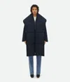 Bottega Veneta Frosted Poplin Long Puffer Jacket In Blue