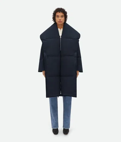 Bottega Veneta Frosted Poplin Long Puffer Jacket In Blue