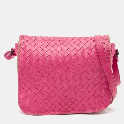 Pre-owned Bottega Veneta Fuchsia Intrecciato Leather Flap Crossbody Bag In Pink