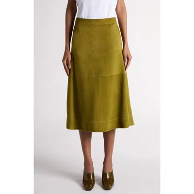 Bottega Veneta Suede Leather Midi Skirt Clothing In Green