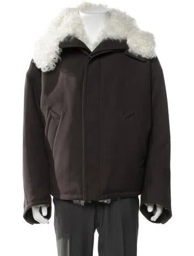 Pre-owned Bottega Veneta Fur-trim Wool Jacket In Brown/neutrals