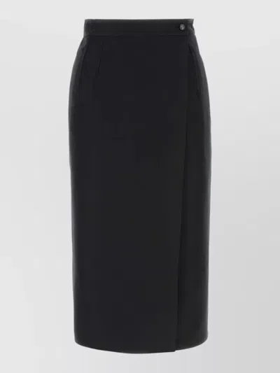 Bottega Veneta Gabardine Midi Skirt High Waist Buttons In Black