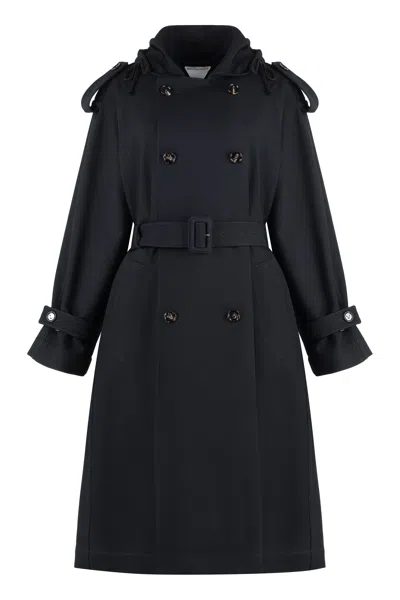 Bottega Veneta Gabardine Trench Coat In Blue