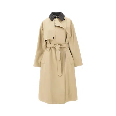 Bottega Veneta Gabardine Trench Coat With Nappa Collar In Neutral