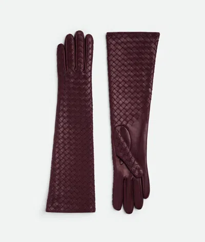 Bottega Veneta Gants Mi-longs En Cuir Intrecciato In Purple