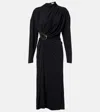Bottega Veneta Womens Black Draped Long-sleeves Woven Midi Dress In Multi