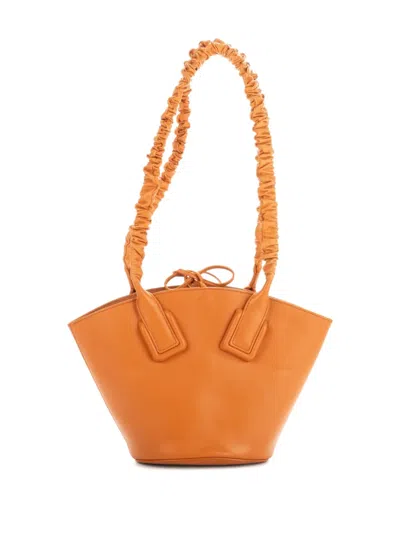 Pre-owned Bottega Veneta Gathered-straps Bucket Bag In Orange