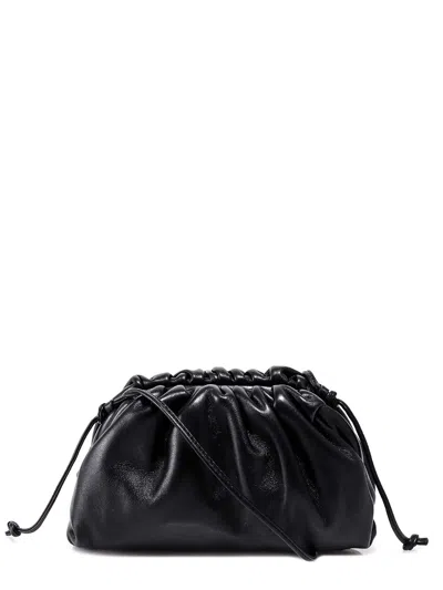 Bottega Veneta Gathered Top Mini Pouch With Leather Shoulder Strap In Black