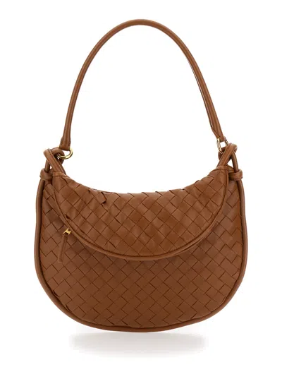 Bottega Veneta 'gemelli Medium' Light Brown Hobo Shoulder Bag With Intrecciato Motif In Leather Woma In Multicolor