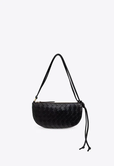 Bottega Veneta Gemellini Intrecciato Leather Double Pouch With Strap In Black