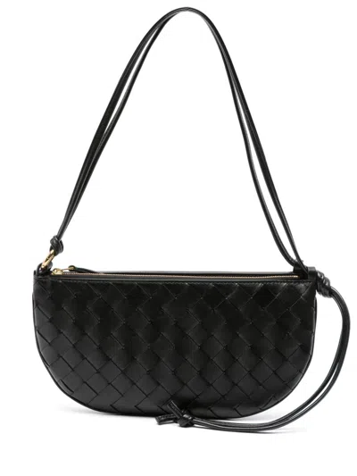Bottega Veneta Mini Intrecciato Pattern Handbag With Detachable Pouch In Black