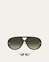Bottega Veneta Geometric Acetate & Metal Alloy Aviator Sunglasses In Black