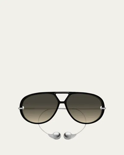 Bottega Veneta Geometric Acetate & Metal Alloy Aviator Sunglasses In Black