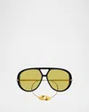 Bottega Veneta 'aviator' Black And Yellow Sunglasses With Metal Temples With Drop Detail In Recycled In Yellow
