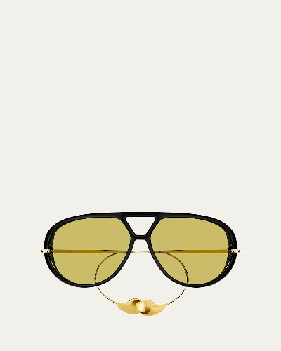 BOTTEGA VENETA GEOMETRIC ACETATE & METAL ALLOY AVIATOR SUNGLASSES