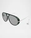 Bottega Veneta Geometric Acetate & Metal Alloy Aviator Sunglasses In Shiny Solid Dark Green