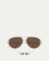 Bottega Veneta Drop Aviator Sunglasses In Shiny Transparent Light Grey