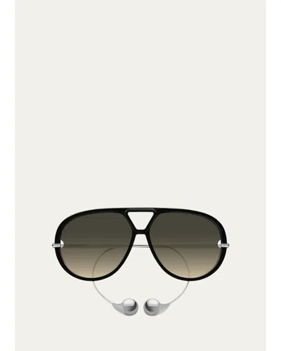 Bottega Veneta Geometric Acetate & Metal Alloy Aviator Sunglasses In Transparent