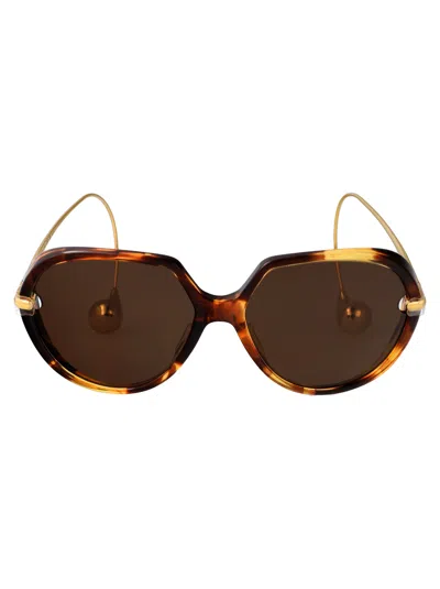 Bottega Veneta Havana-gold-brown Recycled Acetate Sunglasses