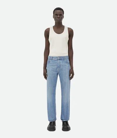 Bottega Veneta Straight Denim Pants With Contrast Stitching In Blue