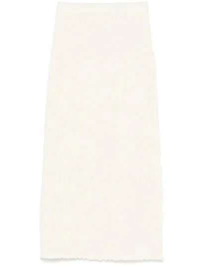 Bottega Veneta Ribbed Wool Midi Skirt In White