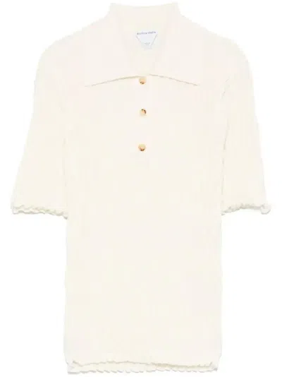 Bottega Veneta Ribbed Wool Polo Top In White