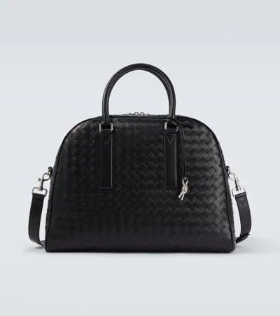 Bottega Veneta Getaway Intrecciato Leather Duffel Bag In Black