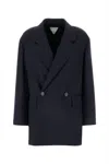 Bottega Veneta Subtle Stripe Double-breasted Wool Jacket In Blackbluemelange