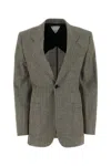 Bottega Veneta Knotted Melange Viscose Blazer Jacket In Brownwhiteblue