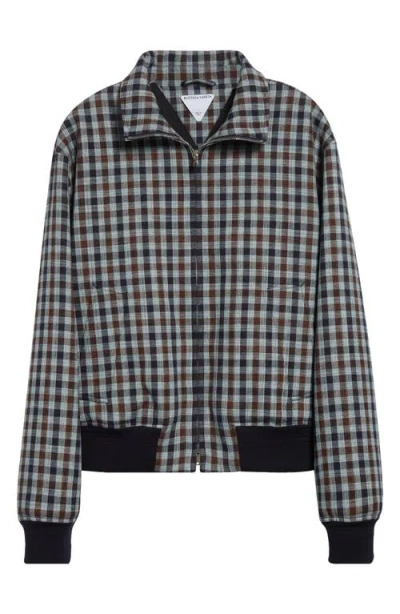 Bottega Veneta Gingham Check Blouson Jacket In Navy/lake/maroon