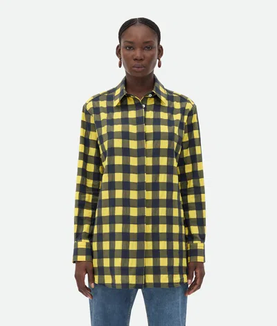 Bottega Veneta Gingham Cotton Shirt In Yellow/shrub/wave