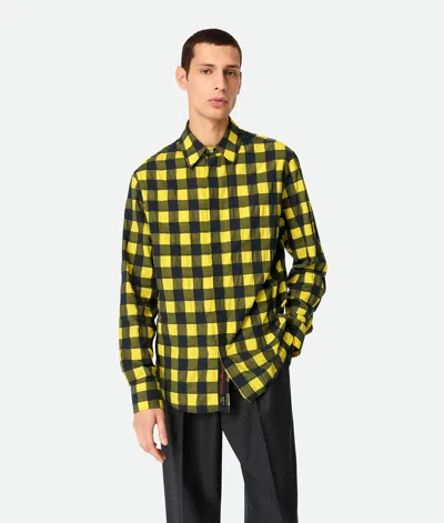 Bottega Veneta Gingham Cotton Shirt In Yellow/shrub/wave