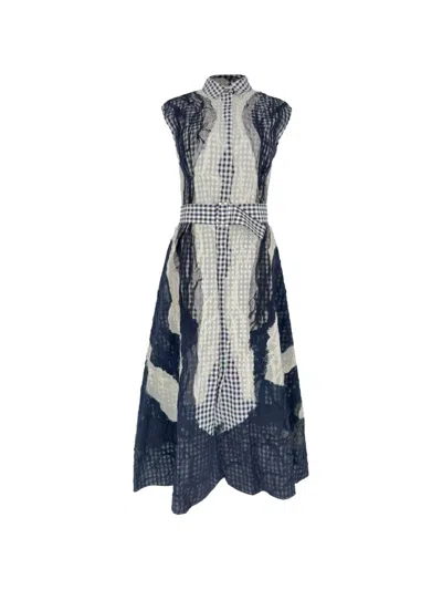Pre-owned Bottega Veneta Gingham Print Belted Dress In Blue