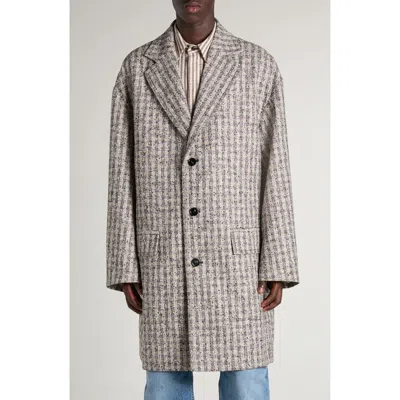 Bottega Veneta Gingham Wool Blend Bouclé Topcoat In Black/loam/chalk