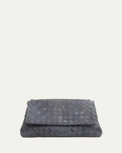 Bottega Veneta Giorno Dustbag Flap-top Suede Shoulder Bag In Gray