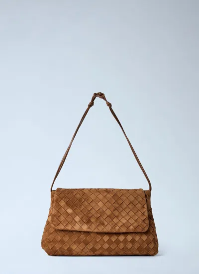 Bottega Veneta Giorno Suede Shoulder Bag In Brown