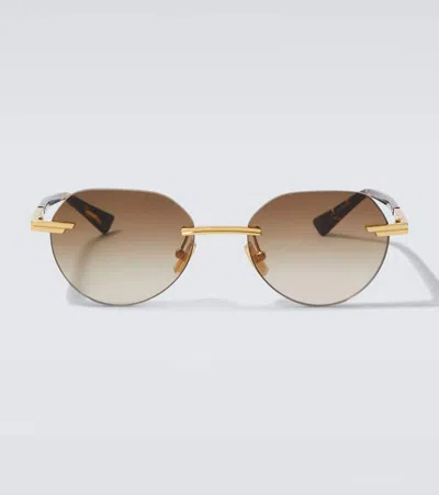 Bottega Veneta Glasant Round Sunglasses In Gold