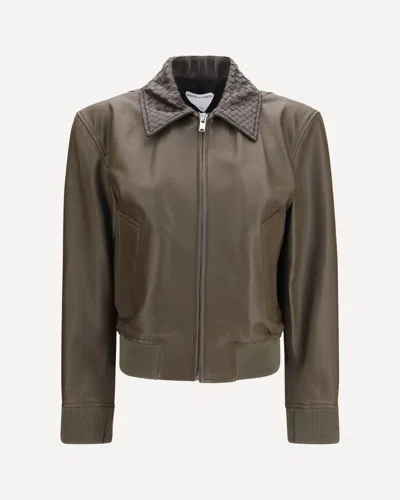 Bottega Veneta Glossy Leather Jacket In Brown