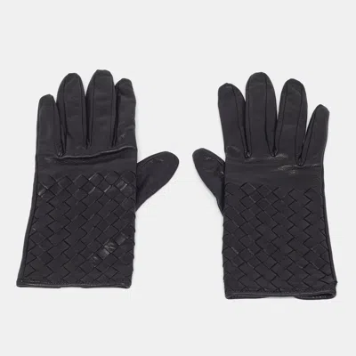 Pre-owned Bottega Veneta Gloves Intrecciato Black Leather M