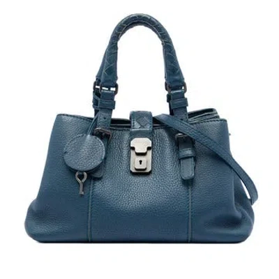 Pre-owned Bottega Veneta Goat Leather Small Cervo Roma Satchel In Blue