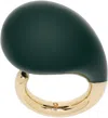 Bottega Veneta Gold & Green Drop Ring In 3350 Dark Green