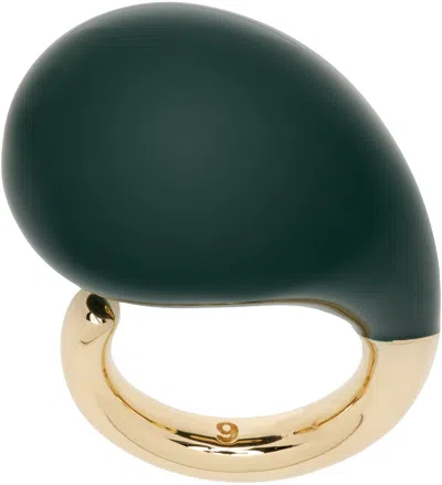 Bottega Veneta Gold & Green Drop Ring In 3350 Dark Green