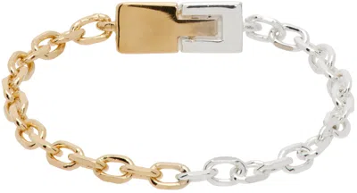 Bottega Veneta Gold & Silver Chain Ring In 7155 Yellow Gold/sil