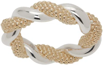 Bottega Veneta Gold & Silver Twist Ring In 8119 Silver/yellow G