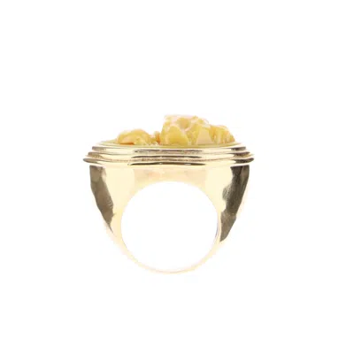 Bottega Veneta Gold Carved Bone Ring In ["gold Tone"]
