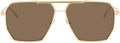 Bottega Veneta Gold Classic Aviator Sunglasses In 003 Gold / Brown