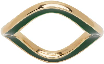 Bottega Veneta Gold Curve Ring In 3302-dark Green/ice