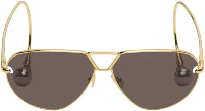 Bottega Veneta Gold Drop Aviator Sunglasses In Gray