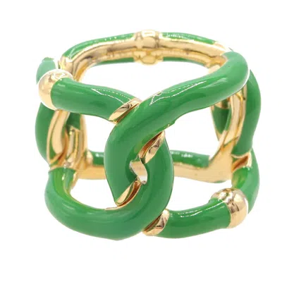 Pre-owned Bottega Veneta Gold Enamel Sterling Silver 925 Band Ring ()