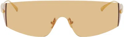 Bottega Veneta Gold Futuristic Shield Sunglasses In Grey
